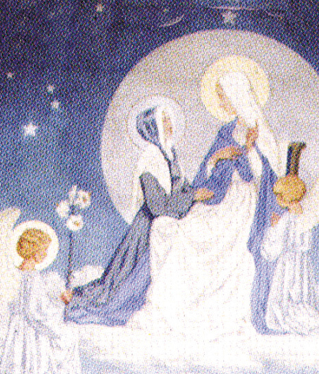 Fresko in der Kirche Rue du Bac, das Katharina mit der Jungfrau Maria zeigt